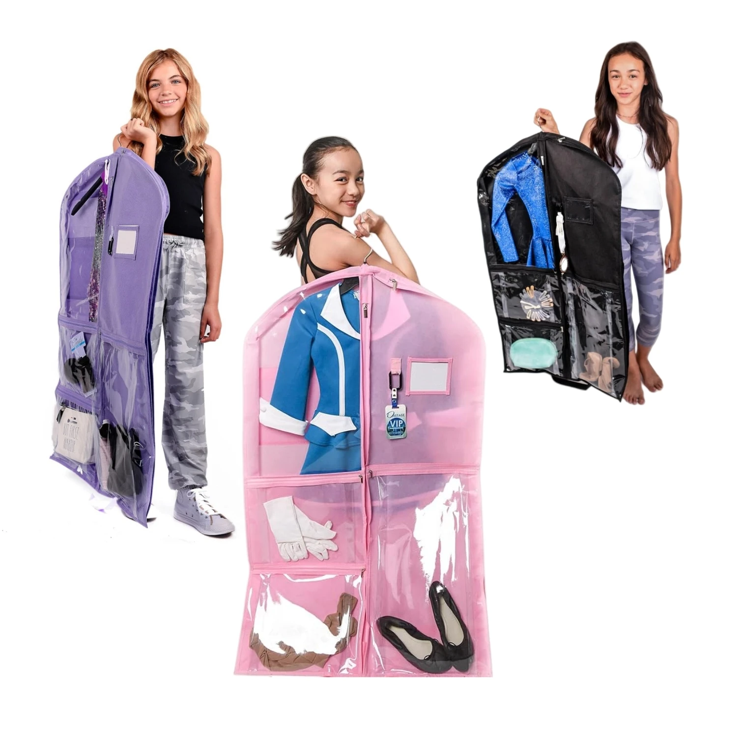 40” Waterproof Hanging Garment Bag with Accessory Pockets Foldable Clothes Dust Cover for Clothes Storage,Dance Costumes,Sports