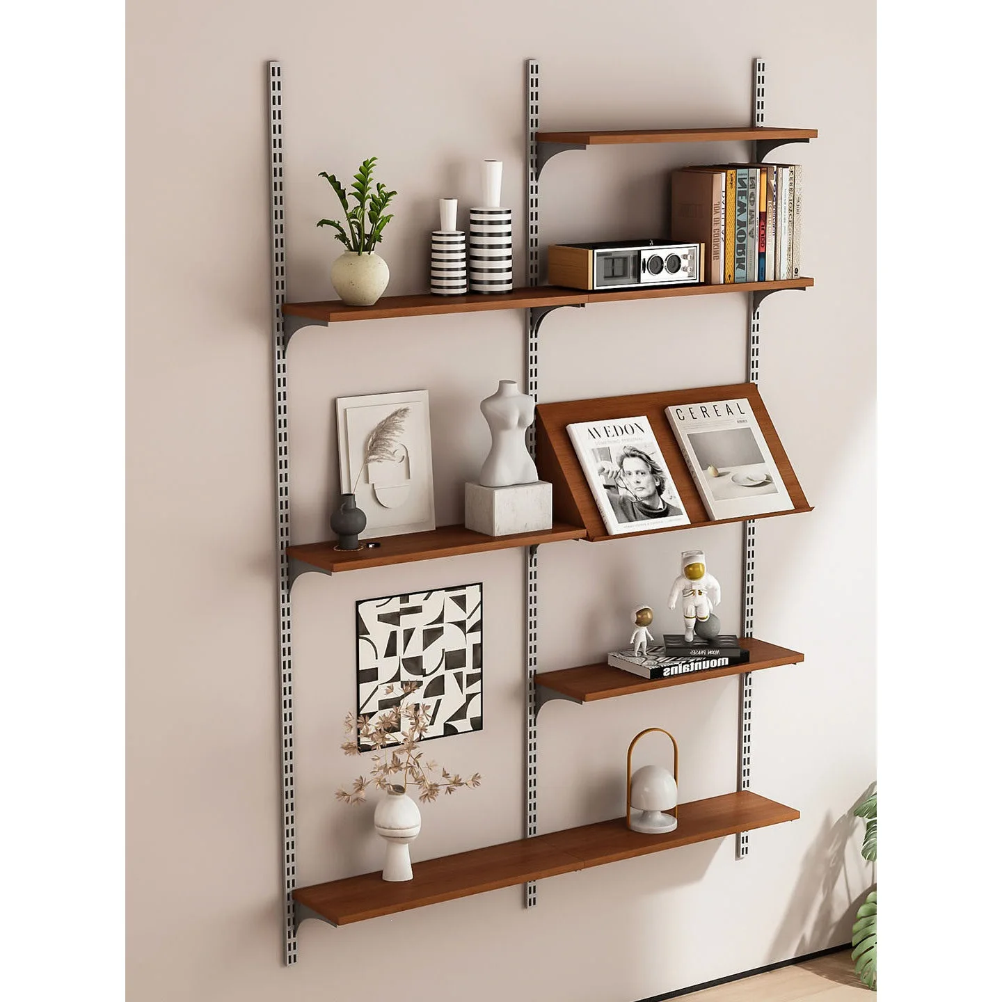 Wall shelf living room wall-mounted solid wood baffle adjustable wall display stand suspended track bookshelf