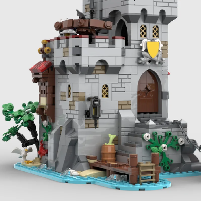 1321 Uds. Torre de mercado costero Medieval, bloque de construcción Modular, modelo de arquitectura Retro, juguete de exhibición, montaje para niños, regalos de cumpleaños