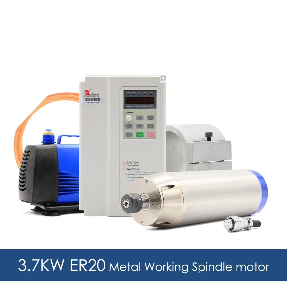 3.7kw Metal Working Spindle Kit 800Hz 6000rpm Engraving On Stainless Steel Copper Steel Iron & Frequency Drive & Pump