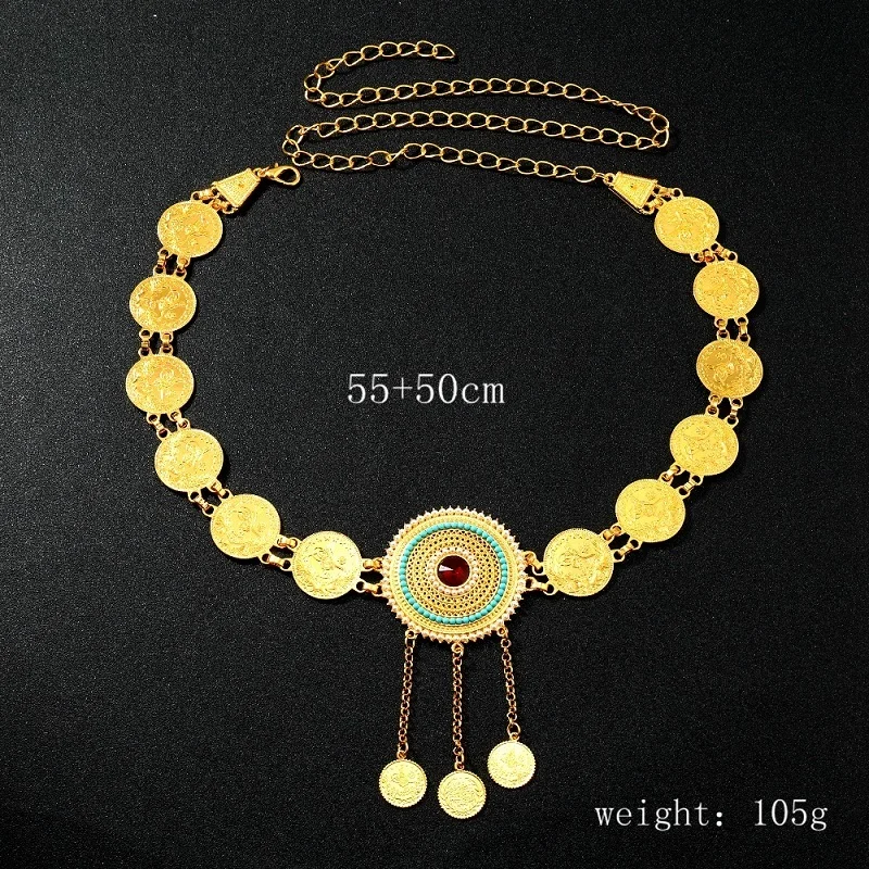 Round Metal Coin Waist Chain For Women Rhinestone Crystal Waistband Belly Chain Body Jewelry Clothing Accessories