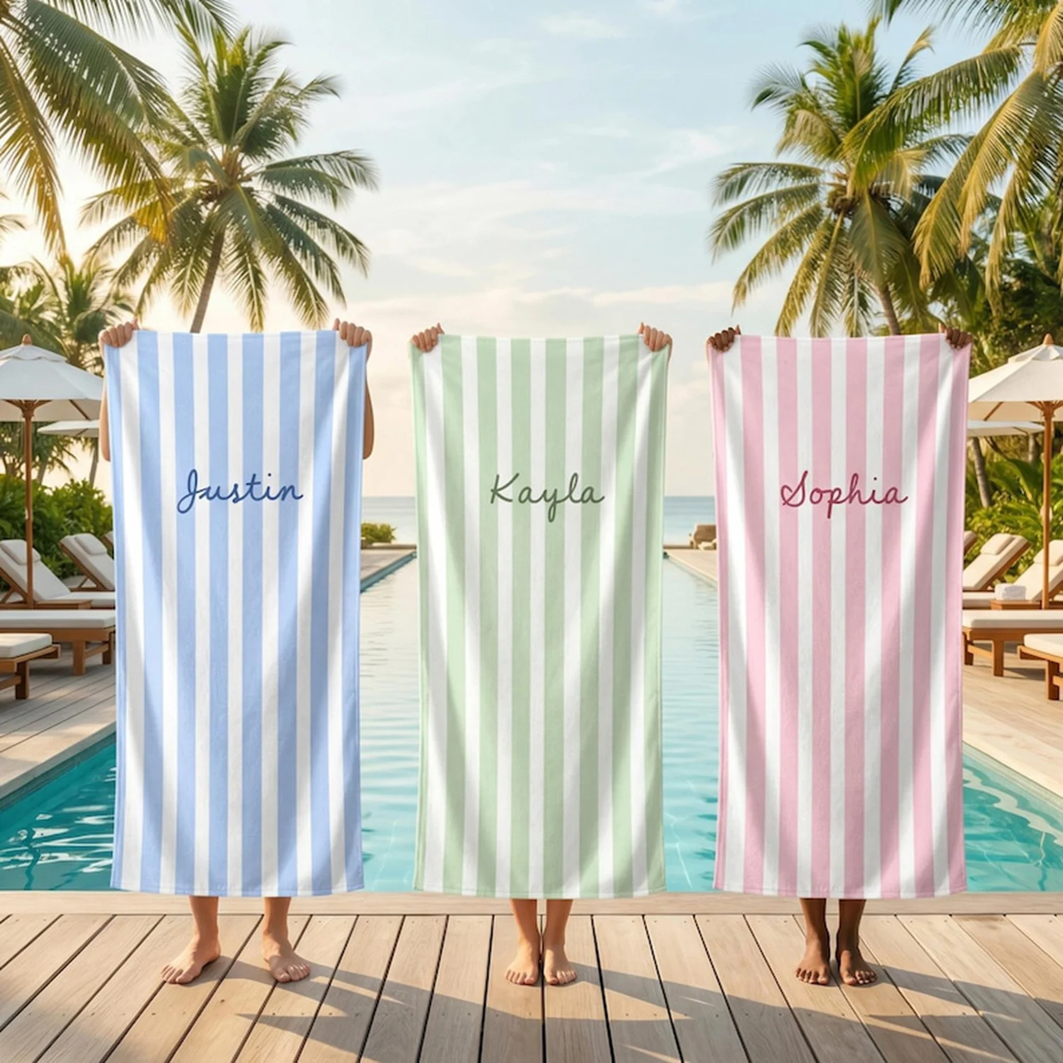 Personalized Striped Beach Towel Custom Name/Logo Oversized Microfiber Towel Summer Party Gift for Beach Swimming Bath Sports view 2