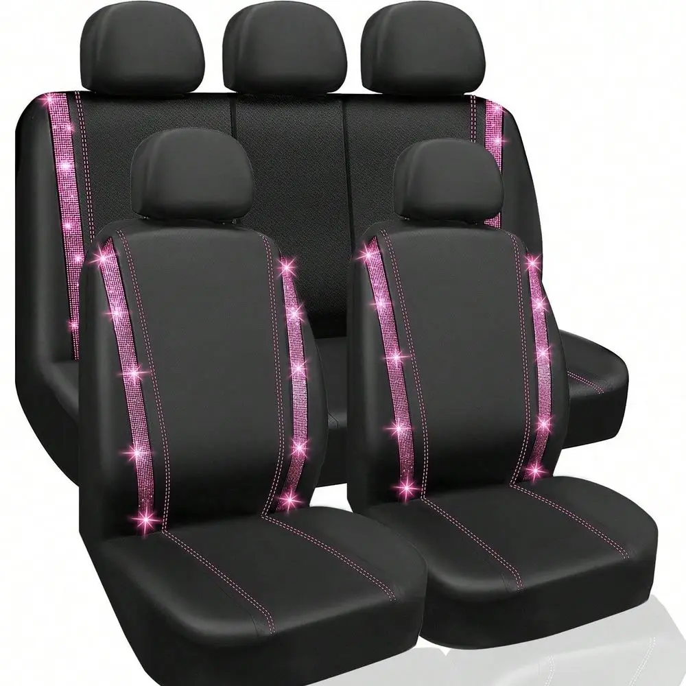 

Set Bling Car Seat Covers Universal Fit, Shining Rhinestone, Waterproof, PVC Leather, Sponge Filled, AllSeason, 95 Fit, Silver A