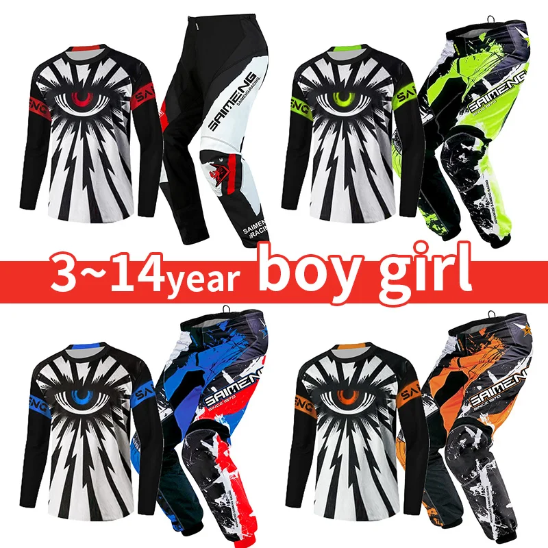Child Off Road Motorcycle Riding Suit Jersey Pants New Motorcycle Boy Girl Enduro Cross Name Number Customize 4 5 6 7 8 10 Year