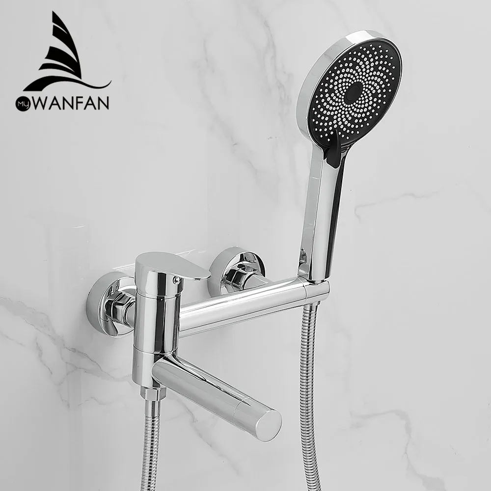 

Bathtub Faucets Modern Black Bath Shower Set Unique Design of Rotating nozzle Mixer Tap Wall Mounted For Bathroom WF-877909