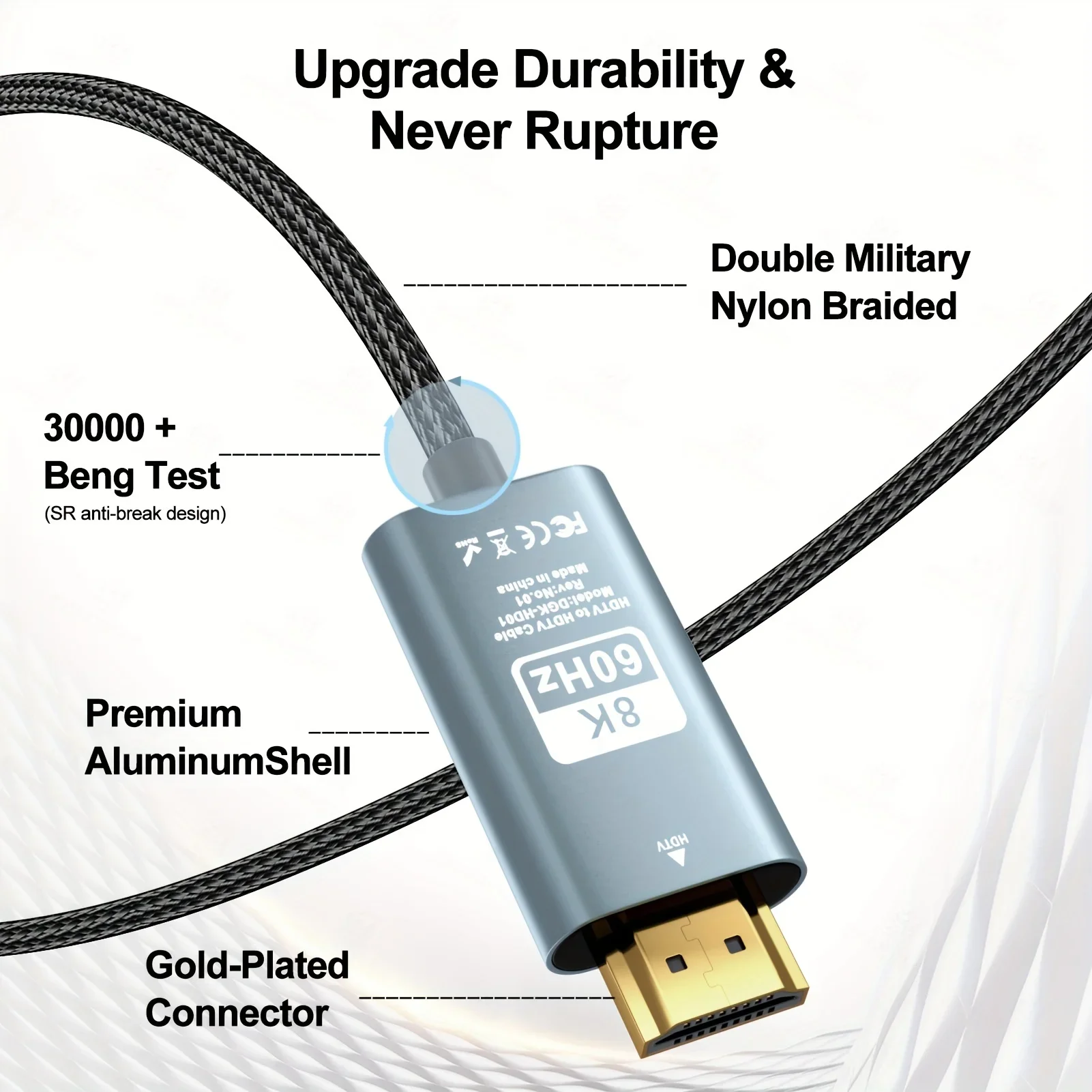 8K HDMl Cable 2.1 48Gbps High Speed HDMl Braided Cord-4K@120Hz 8K@60Hz, DTS:X, HDCP 2.2 & 2.3, HDR 10 for Compatible Laptop/PS5