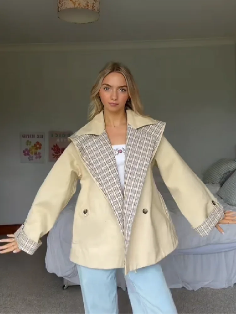 Fashionable Reversible Jacket Chic Designers Stylish Retro Loose Women Trench Coat Trendy Fall Casual Street Outerwear