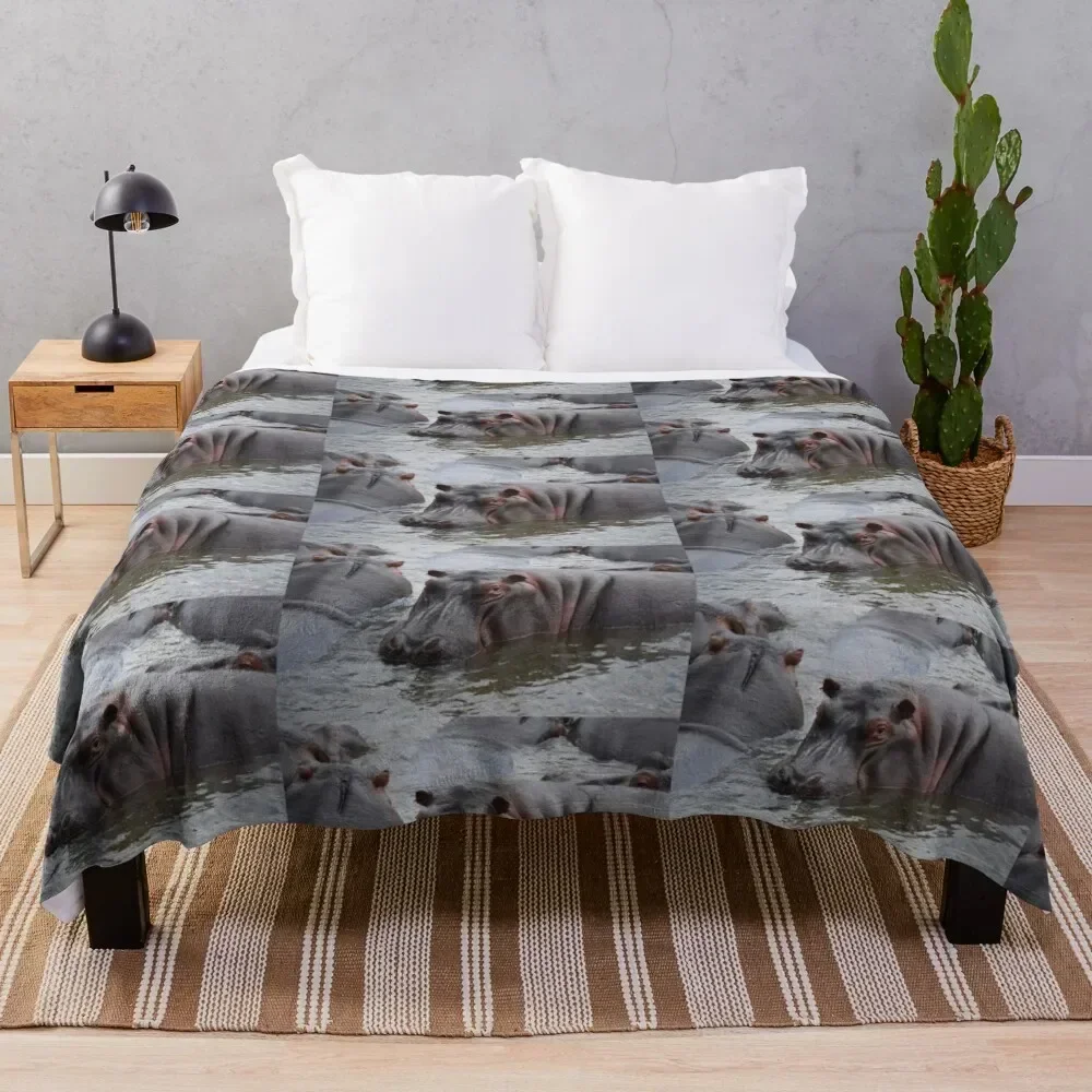 

Hippo in Water Throw Blanket Ultra Soft Flannel Fleece Blanket for All Seasons