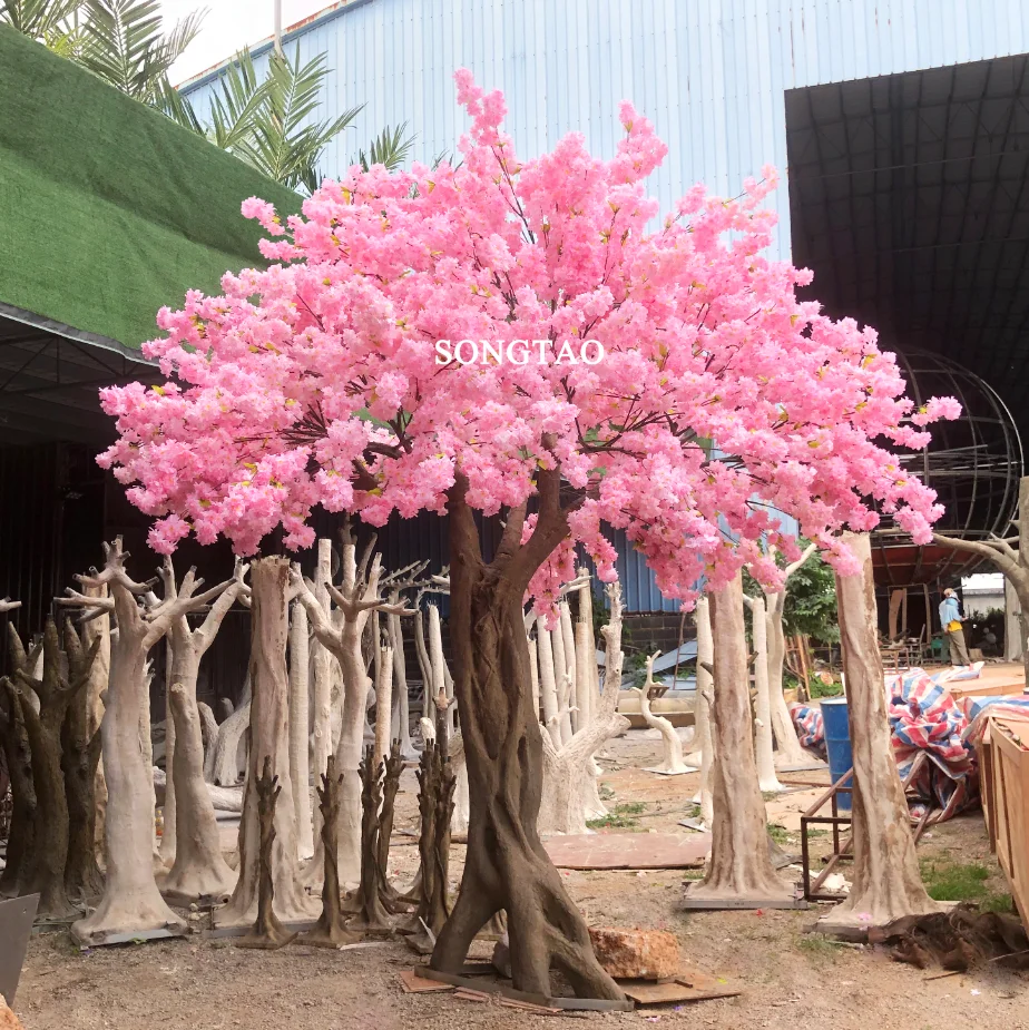 songtao Hot Sale Artificial Indoor Outdoor Fiberglass Fake Cherry Blossom Tree For Wedding Decoration