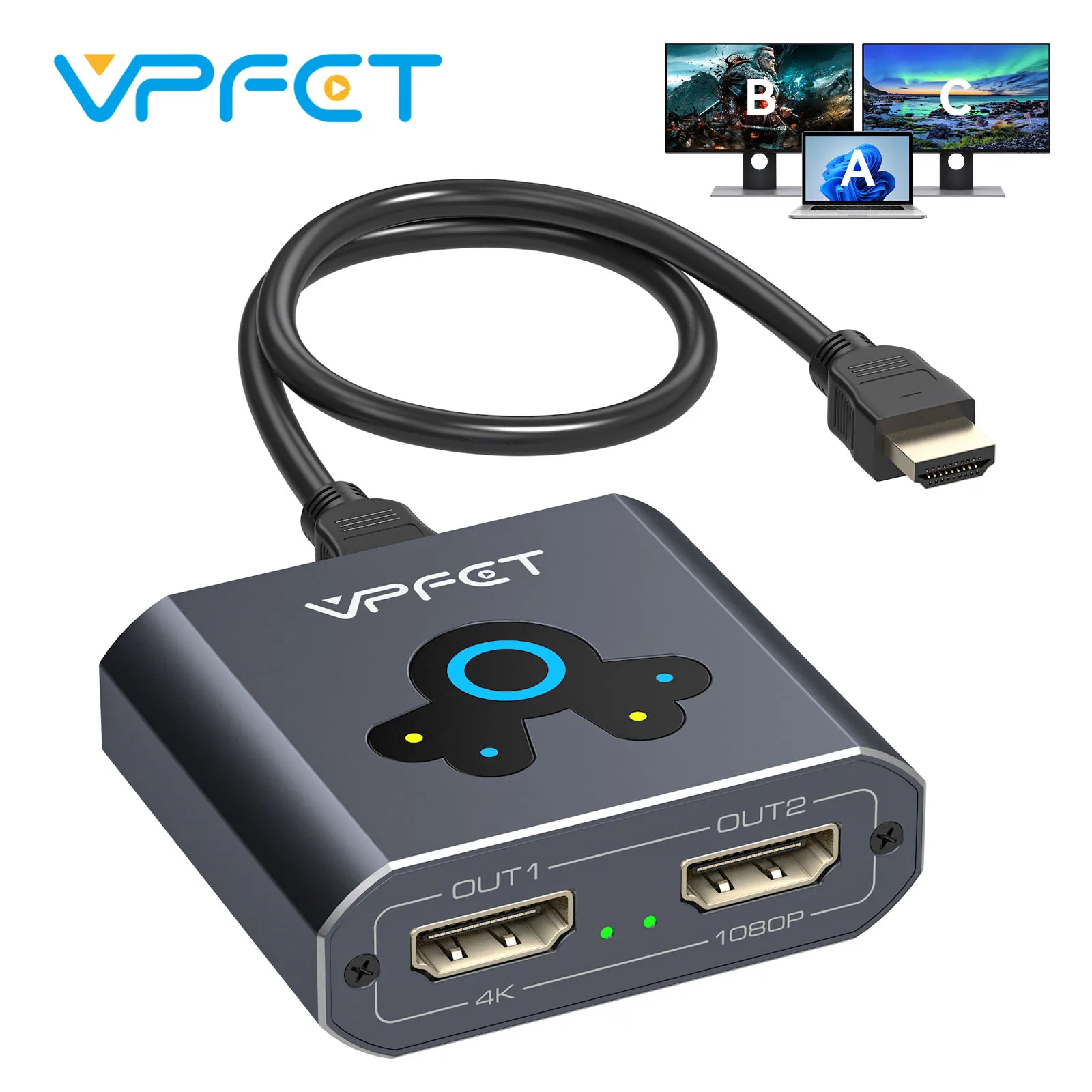 

HDMI to Dual HDMI Splitter 1x2 Display Adapter 4K@60Hz 1080P Extended and Mirror Dual Monitor for Laptop PC Windows MacOS VPFET