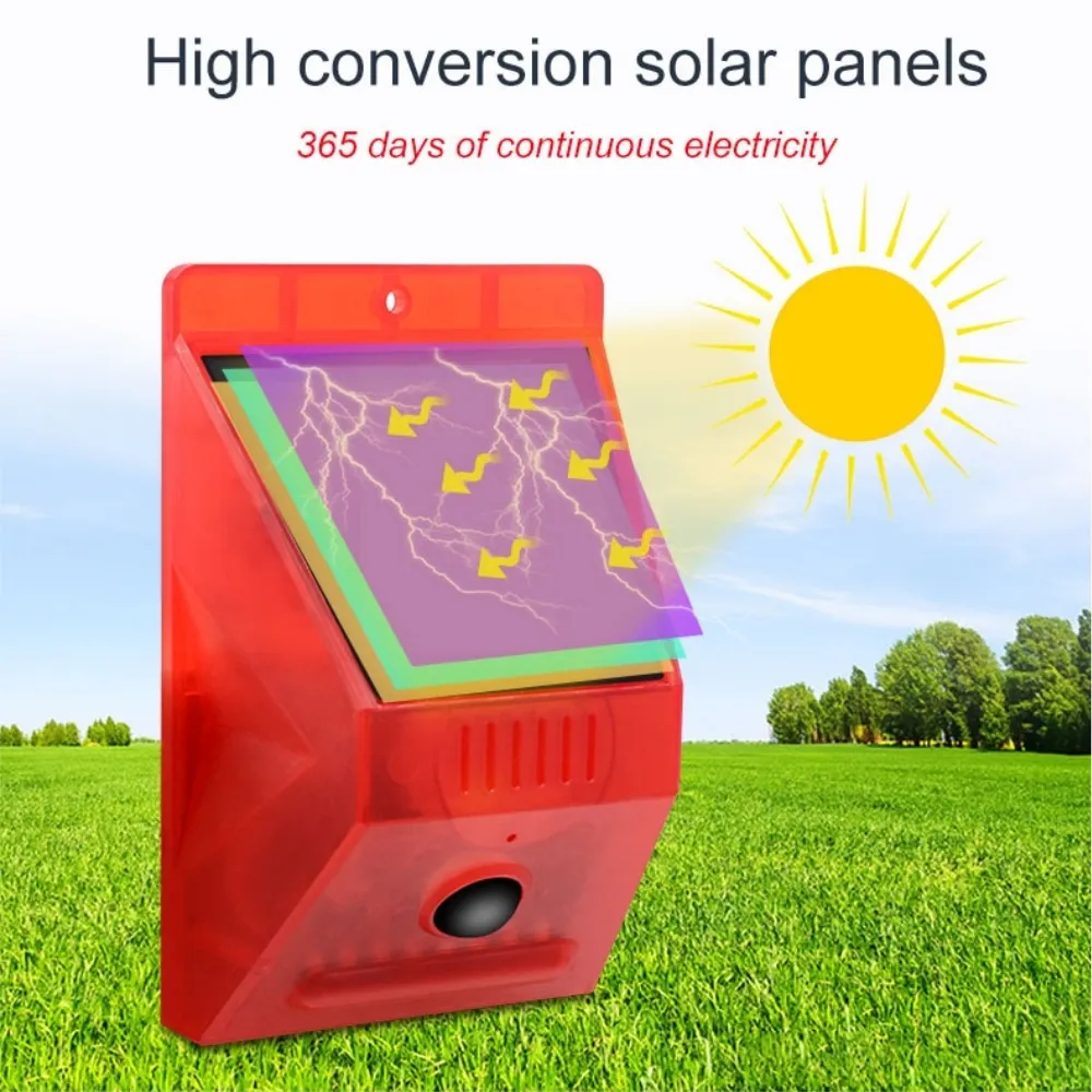 Solar Alarm Light with PIR Motion Sensor 433Mhz Remote Control 120DB Loud Security Siren for Home Outdoor IP65 Waterproof