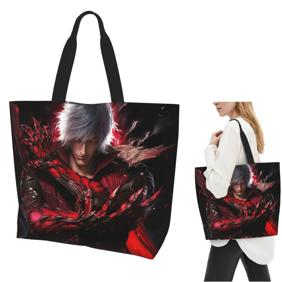 Devil May Cry Game Shopping Tote Bag Canvas Large Capacity Shoulder Bags Shopper Grocery Handbag for Women