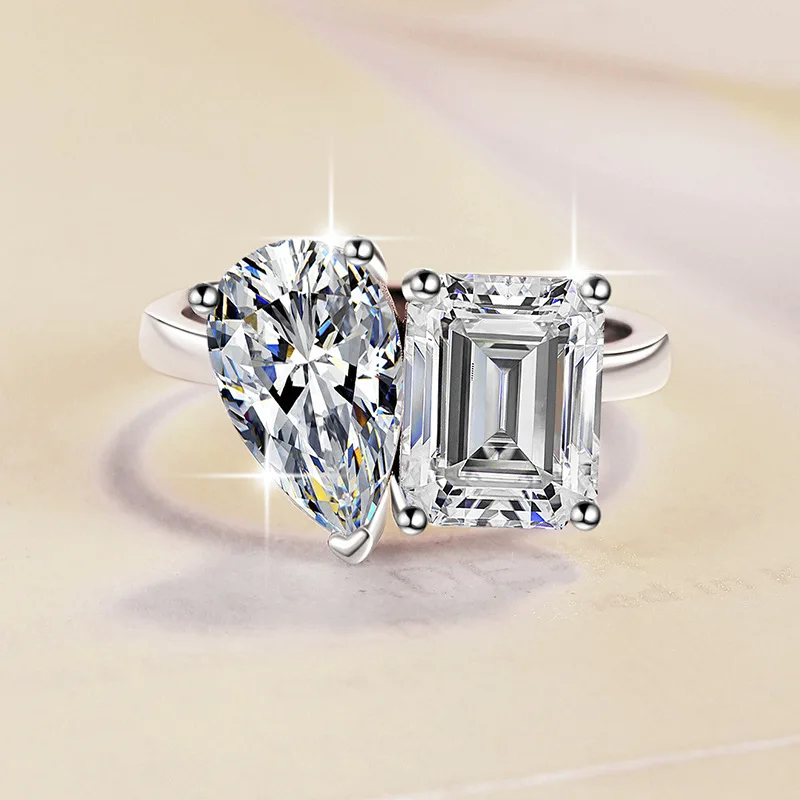 Moissanite 3+3Carat Two-Stone Ring Women's PT950 Platinum - 3ct each plump stone, elegant symmetry, comfortable wear