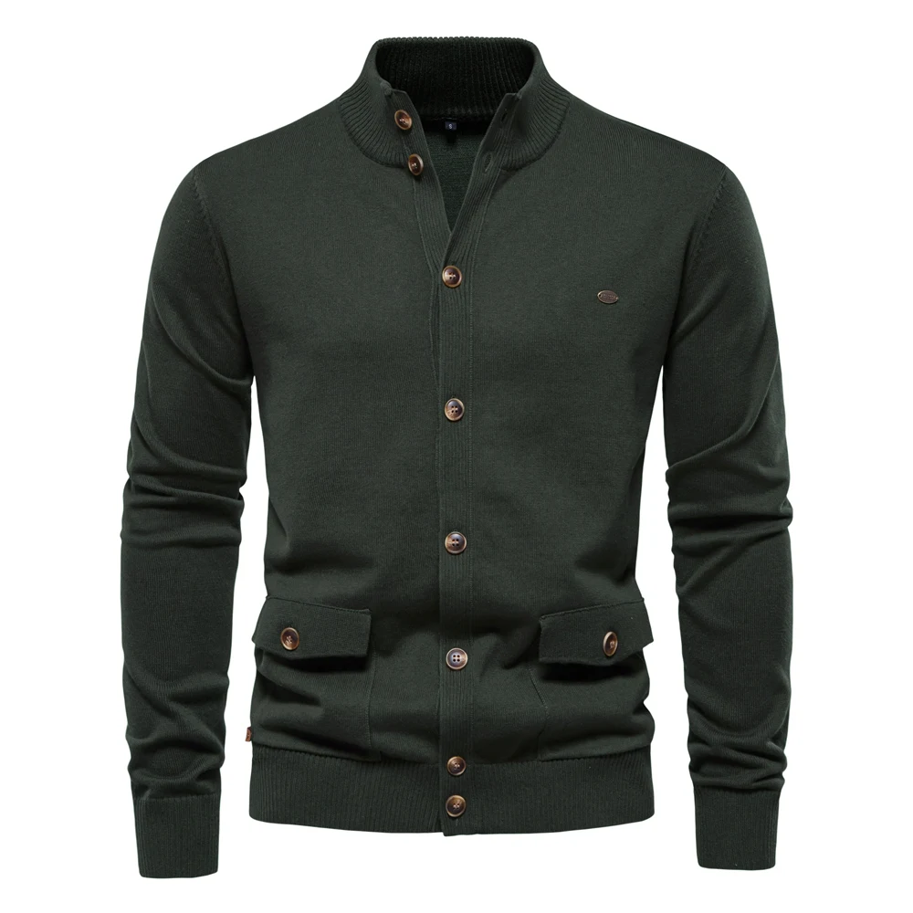 

2026 New Mens Knit Stand Mock Neck Cotton Cardigan Casual Social Autumn Button-up Sweater Jacket for Men