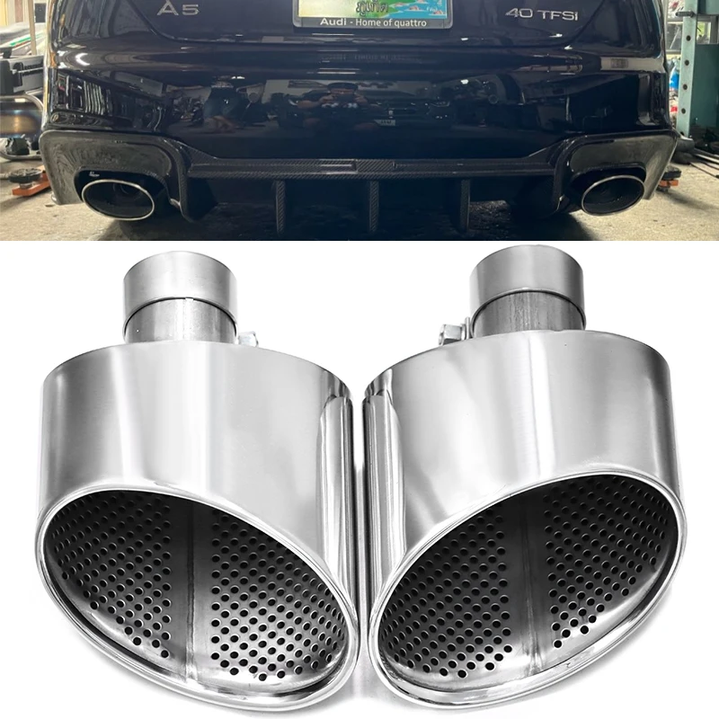 Oval Car Exhaust Tip For Audi A4 A5 A6 A7 Upgrade RS4 RS5 RS6 RS7 Look Muffler Tip Stainless Steel Exhaust Pipe Exhaust System