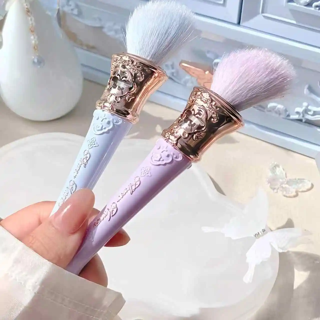 Flower Knows All Series Little Angel Midsummer Night Blush Stippling Brush Wool Evenly Takes Powder beauty