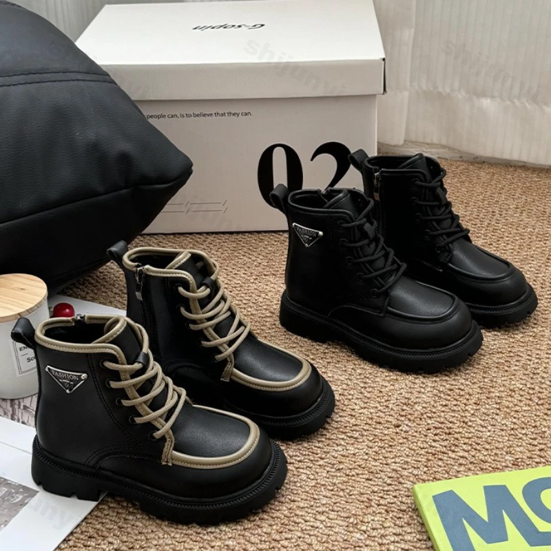 

Children Short Boots 2025 Autumn New Fashion Cross Tied Girls Princess Boots Lightweight Comfortable Non Slip Boys Knight Boots