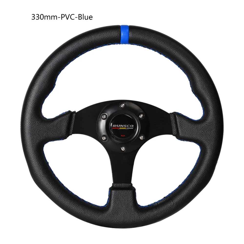 330mm/13 Inch Flat Steering Wheel Aluminium+PVC Drift Simulation Racing Game Steering Wheel Universal