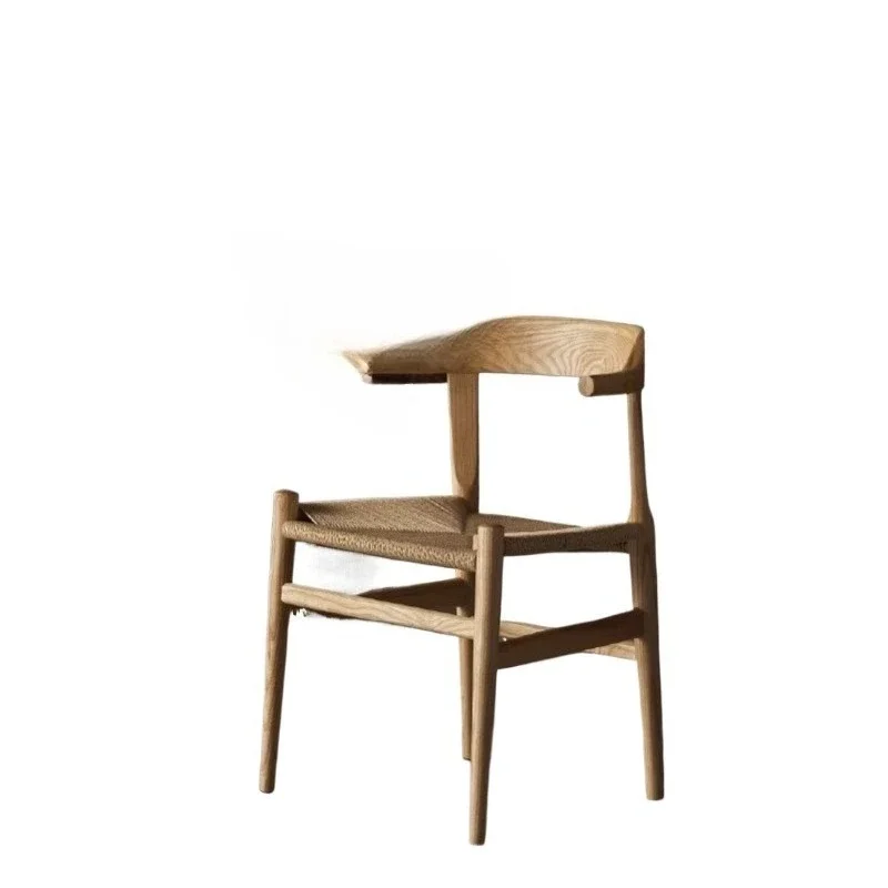 

Solid wood dining chair rattan, household ash log armchair