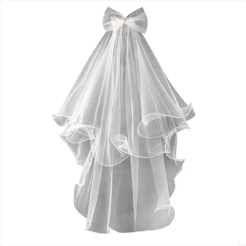 

MXMF Girls Communion Veil with Comb for 2 Tier Short Length Wedding Veil for Kids