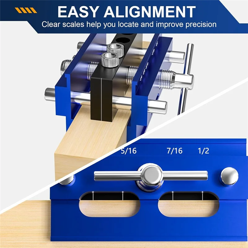 B50C Self Centering Dowel Jig Kit, Drill Guide Jig Block For Straight Holes 6PCS Drill Bushings, For Woodworking, Adjustable