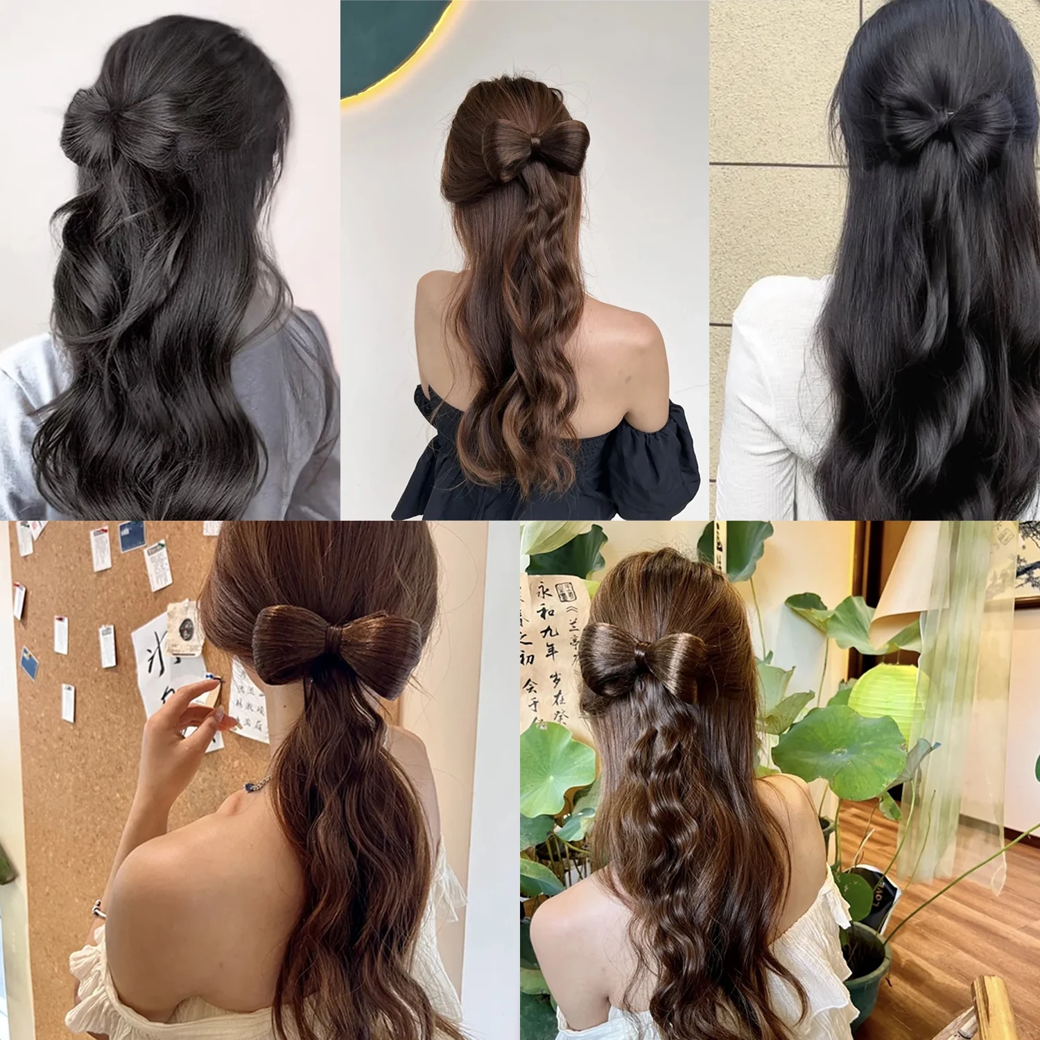 合成ヘアバンド拡張、蝶ネクタイヘアバン、耐熱タイプ、天然波、ゴールドライトカラー、12インチ