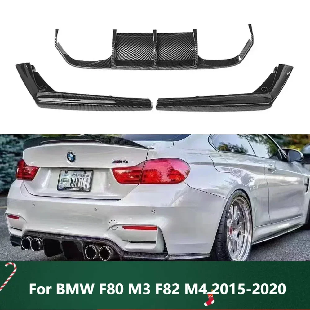 

New！Car Rear Bumper Lip Diffuser Spoiler Splitter Protector Guard Carbon Fiber Style Glossy Black For BMW F80 M3 F82 M4 2015-202