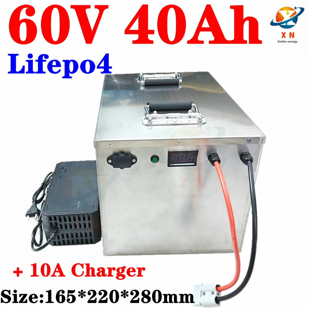 60V 40AH lifepo4 battery BMS 80A 3500w 4800W lithium bateria for scooter Inverter EV bike Touring car caravan + 10A charger