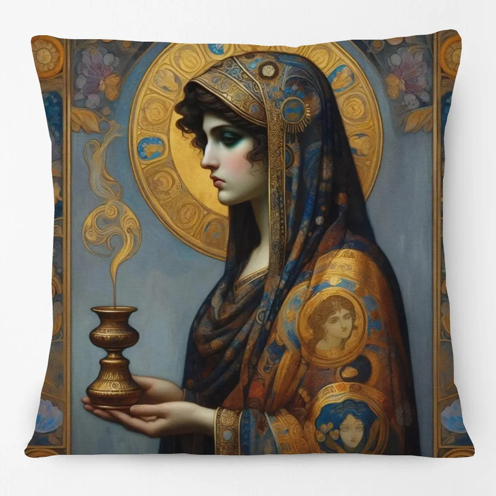 Sacred Feminine Mystical Vintage Portrait Regal Boho Decor Cushion Cover Home Sofa Throw Pillow Case
