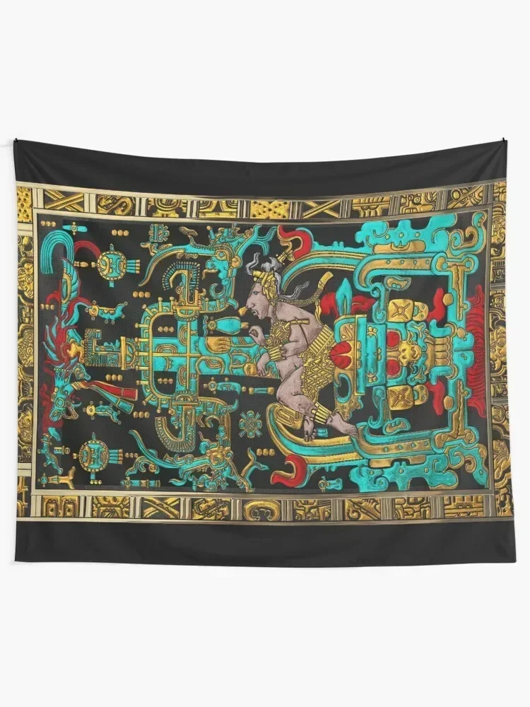 Lid of The Great Tomb of Pakal - Palenque Astronaut over Black No.2 Tapestry Carpet On The Wall Aesthetic Decoration Tapestry