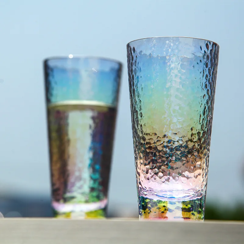 Creative rainbow cup hammered glass magic cup colorful water tumbler colorful wine cup juice glass drink mug goblet vase