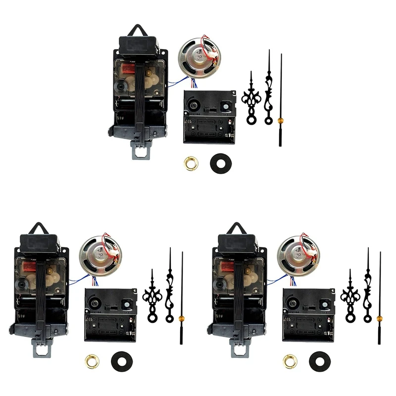 

New 3X Quartz Pendulum Clock Movement With Black Hands,With Music Box Speaker,Battery Operated,Melody Mechanism For Clock