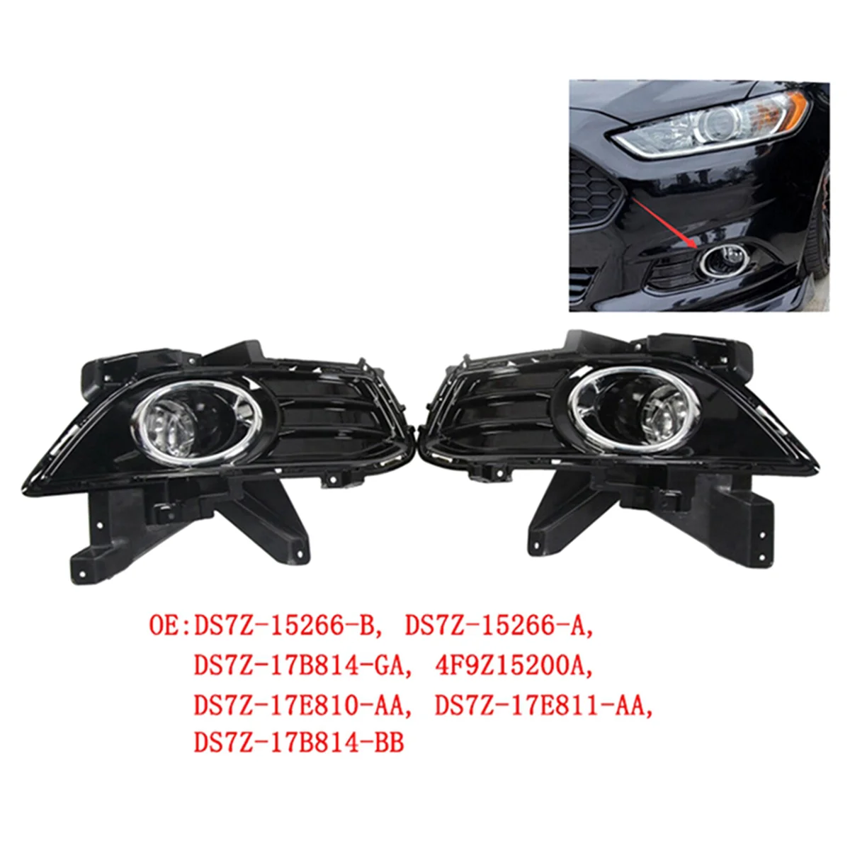 Car Front Bumper Fog Lamp Kit Lower Grille Fog Light for Ford Fusion 2013-2016 Foglight Set 4F9Z15200A