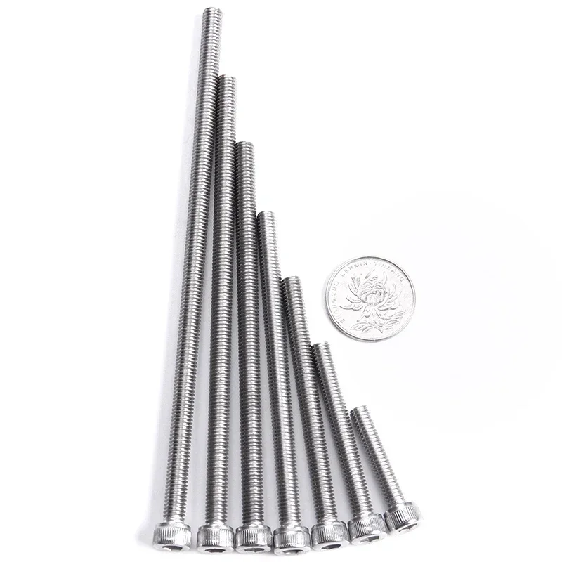M2 M3 M4 M5 M6 M8 M10 M12 DIN912 304 Stainless Steel Inner Hexagon Lengthen Screw Knurled Cup Head Bolts Extra Long Screws Bolt