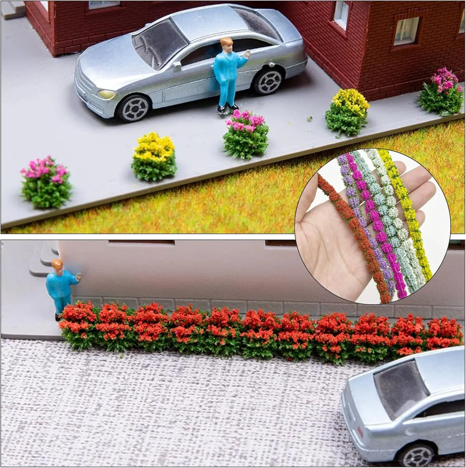 Striscia di arbusto di plastica a grappolo di fiori artificiali in miniatura da 3 pezzi 21 cm per decorazioni da giardino HO N/Paesaggio da tavolo/Diorama/Layout di tende
