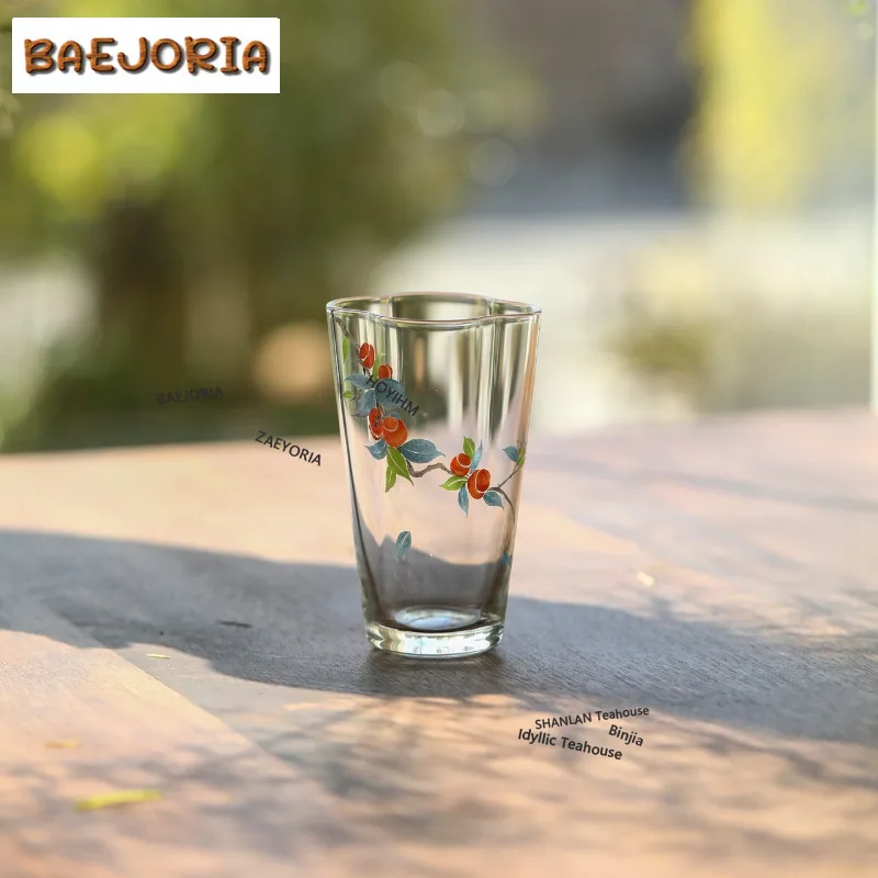 BAEJORIA 160ml Persimmon Ruyi Glass Clover Teacup Aesthetic Tea Bowl Tea Cup Set Personal Cup Jianzhan Master Cups Tableware