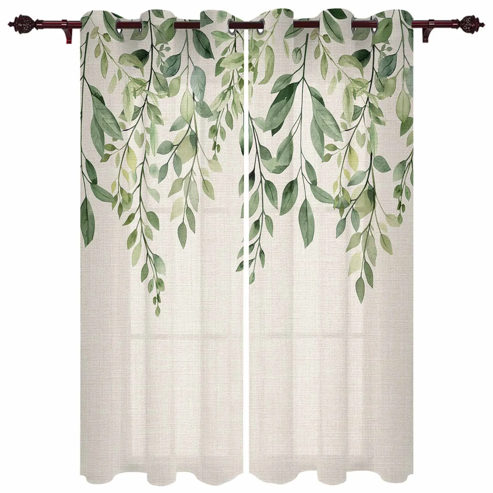 Plant Leaf Sage Window Window Curtains Living Room Bathroom Bedroom Decor Kids Window Treatment