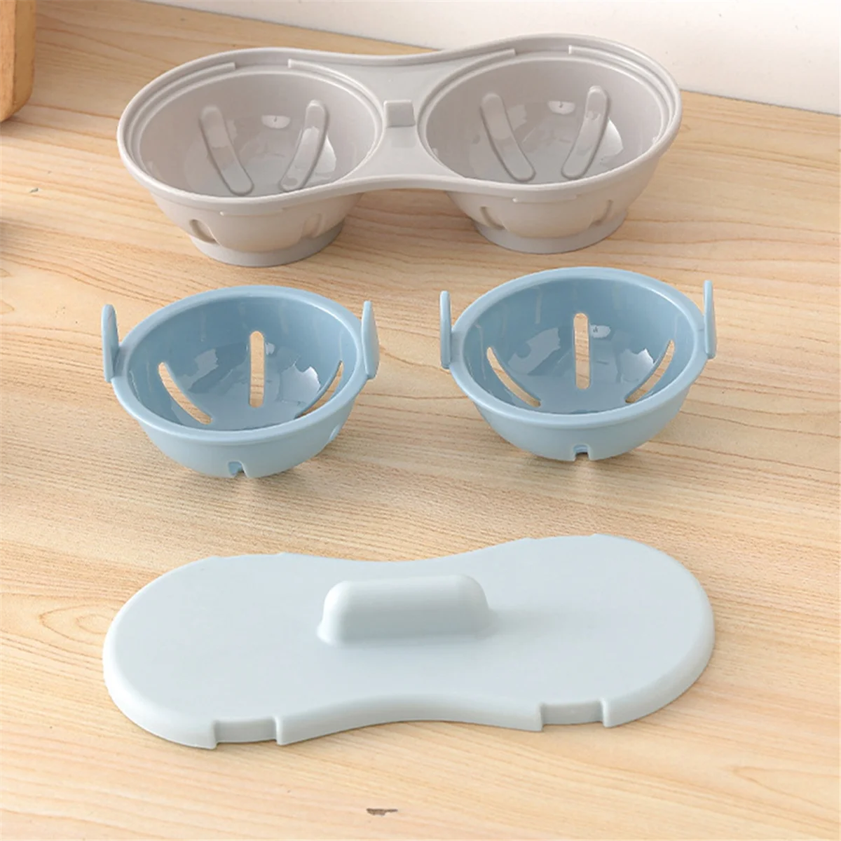 2 SZTUKI Kuchenka mikrofalowa do gotowania jajek z 2 wnękami Silikonowa kuchenka do gotowania jajek na gotowane jajka i jajka na gotowanie w kuchni, A