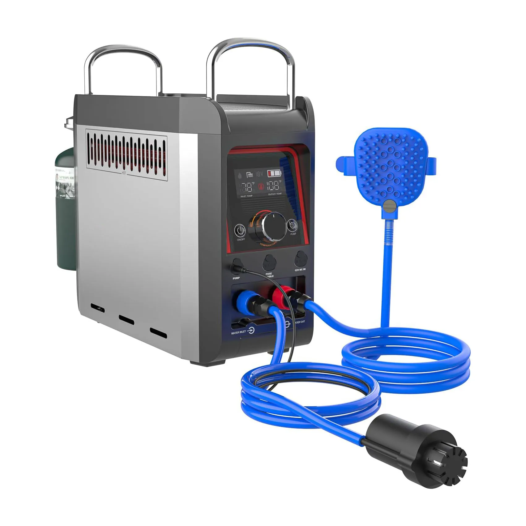 

Portable Propane Water Heater & Shower Pump, Rechargeable Portable Shower System, Hot Water for Camping, Hiking, Glamping