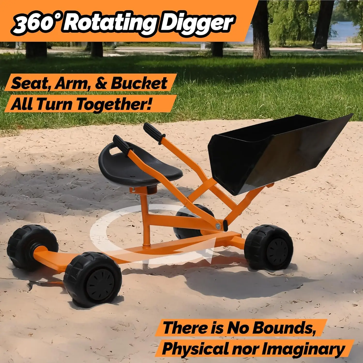 Excavadora de arena de Metal Original para niños, excavadora con asiento de 360 °, diseño de cubo Extra ancho patentado por EE. UU.