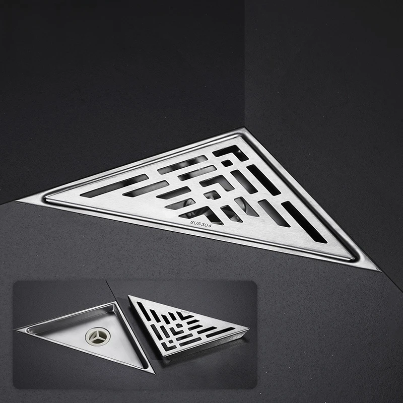 Bathroom Corner Floor Drain Stainless Steel 304 Triangular Deodorizing Filter Floor Drain Corner Drain