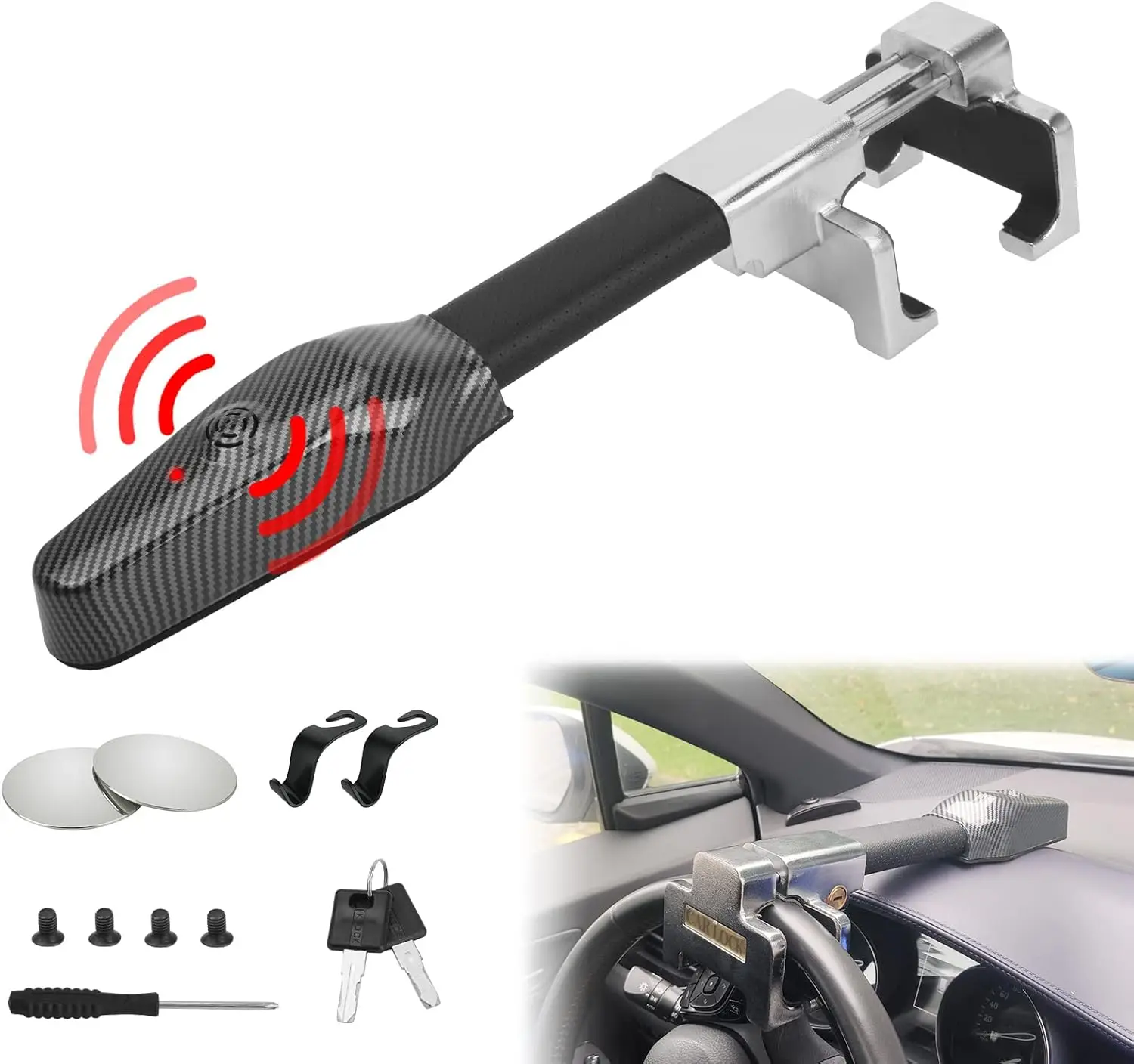 

Universal Car Steering Wheel Lock with 130db Alarm for Truck/SUV/Van Security - Includes 2 Keys