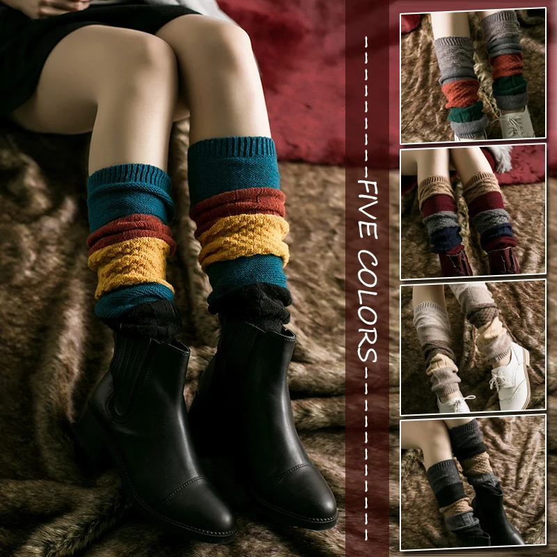 Japanese Hosiery Girls Winter Warm Thicken Leg Warmers Gothic Hip-hop Rock Pile Socks Wool Knitting Leg Protector Boot Covers