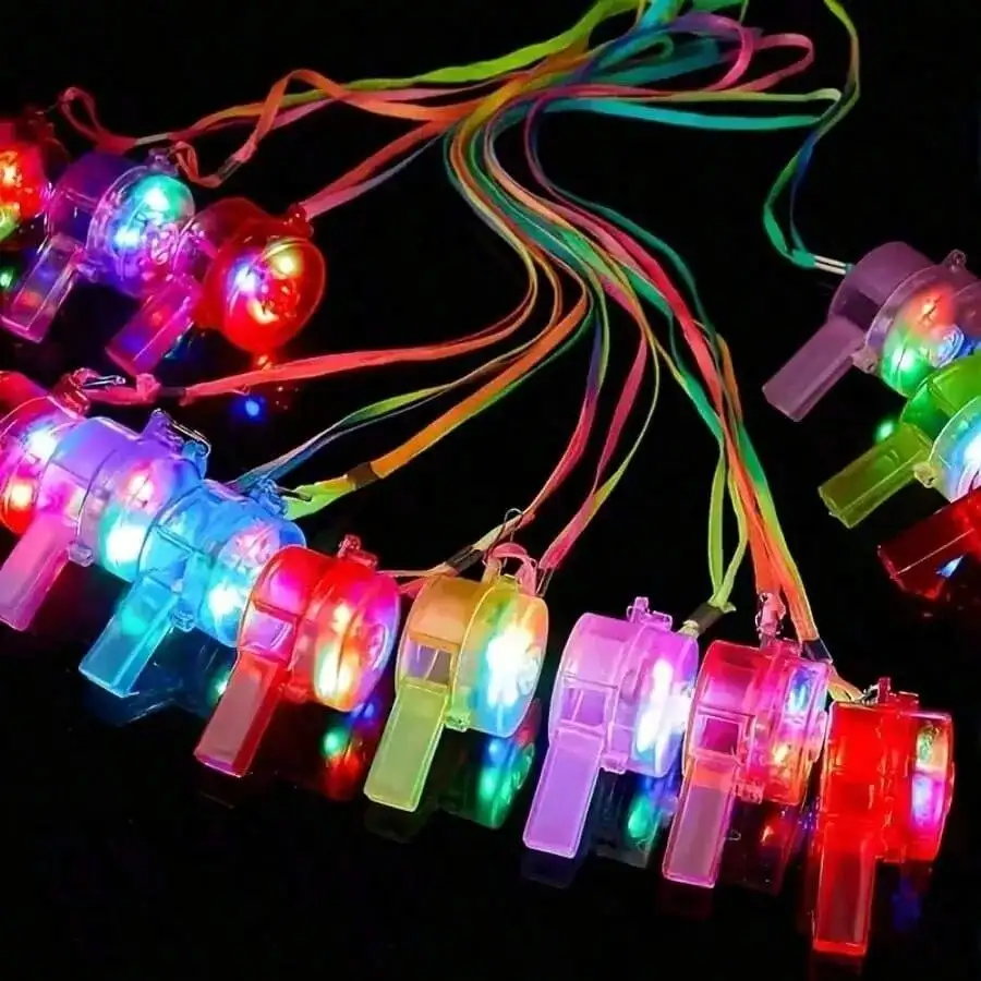 

4/12pcs LED Glow Whistles With Lanyard - 3 Color Modes Flashing Party Favors Bulk For Kids & Adults, Glow In The Dark Whistle Necklaces For Birthday Halloween Christmas Wedding Supplies, Goodie Bag Fillers