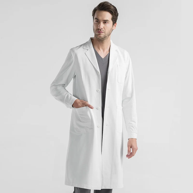 Alta qualidade branco casaco de laboratório médico médico magro uniforme enfermeira spa uniforme de enfermagem esfrega uniformes médicos