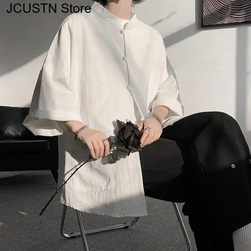 

Новая одежда в китайском стиле Тан, топ Ципао с короткими рукавами, винтажная рубашка на пуговицах, свободная куртка, летняя весенняя уличная одежда Hanfu