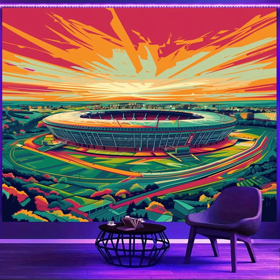1PC Football Stadium Art Print Backdrop Banner, Bedroom Living Room Photo Background, Polyester, Home Decor, Wall Art