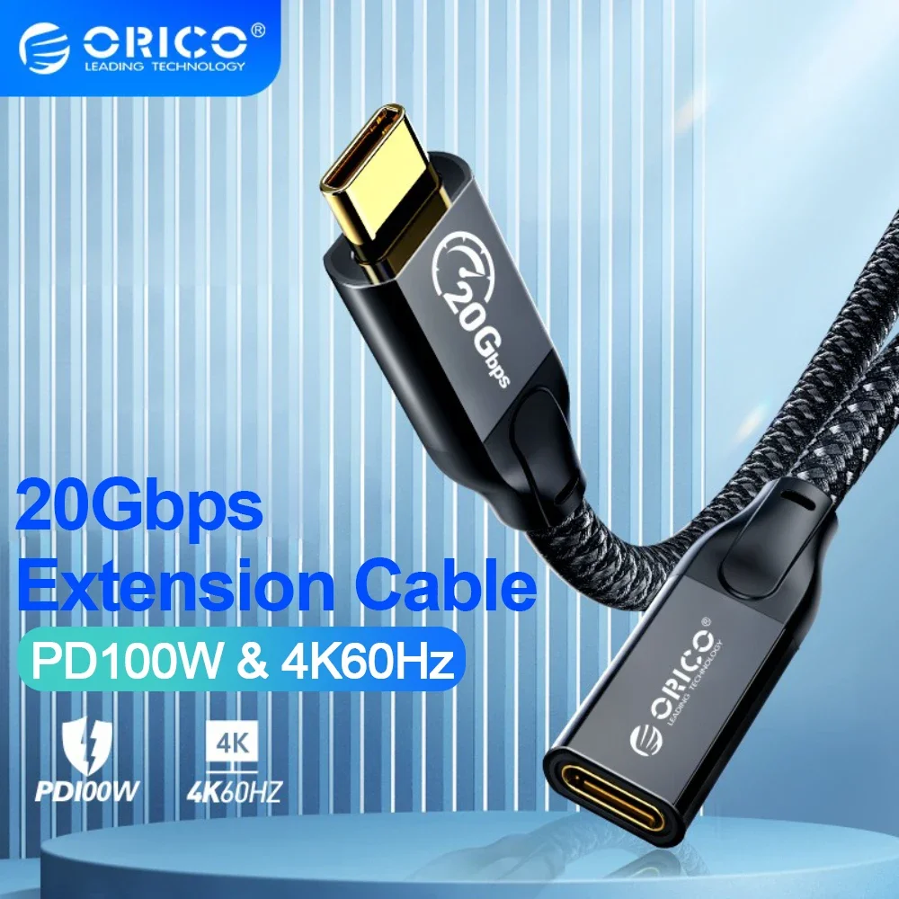 ORICO 20Gbps USB C Cable PD100W Fast Charger Cord USB3.2 Gen 2 Male to Female Type C Extender Cord HD 4K@60Hz for Laptop MacBook