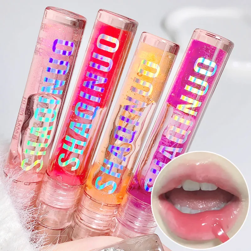 4 Colors Clear Jelly Lip Gloss Moisturizing Lip Oil Set Lasting No Sticky Sexy Lip Gloss Crystal Liquid Lipstick Korean Makeup