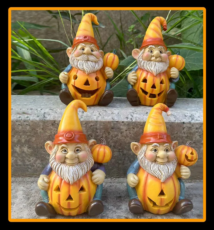 

2024 Million Holy Day Pumpkin Old Man Statue Resin Handicraft Ornament Pumpkin Lamp Tabletop Ornament Luminous Ornament